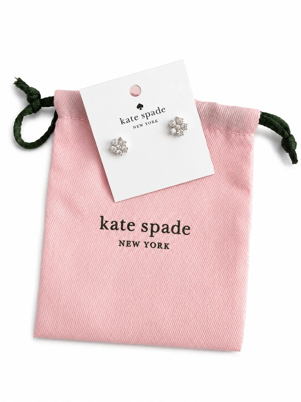 kate spade pink pouch with silver floral stud earrings